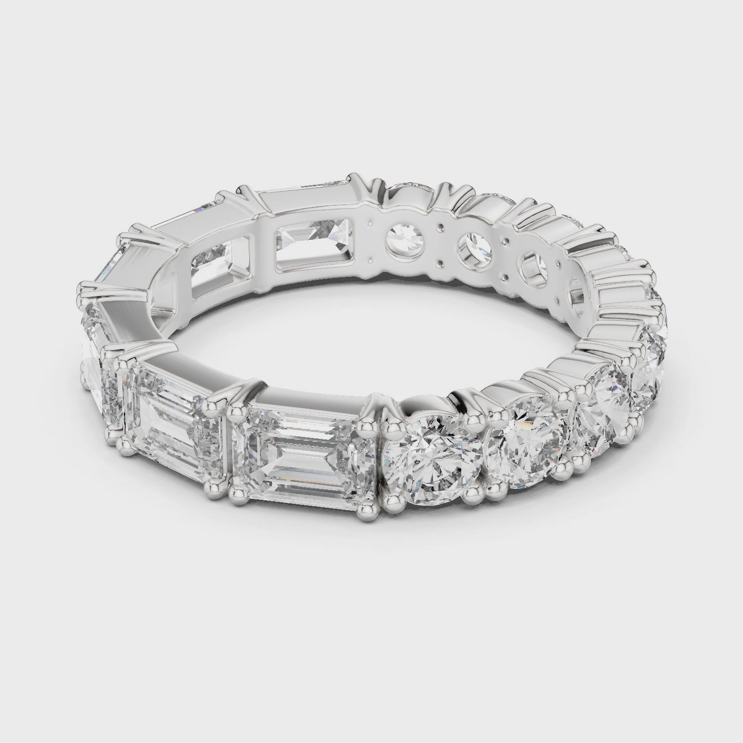 Emerald Cut & Round Brilliant Moissanite Diamond VVS1 Eternity Band