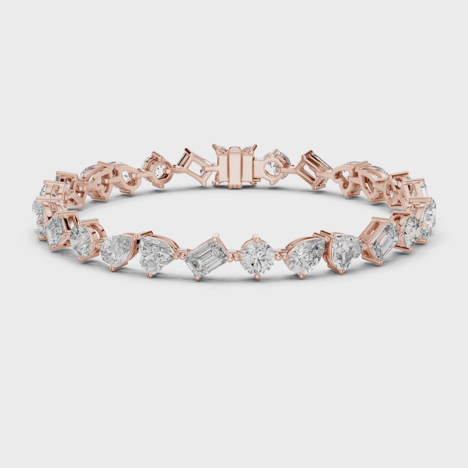 Rose Gold Multi-Cut Moissanite Tennis Bracelet Luxe Mixed Shape Diamond Sparkle