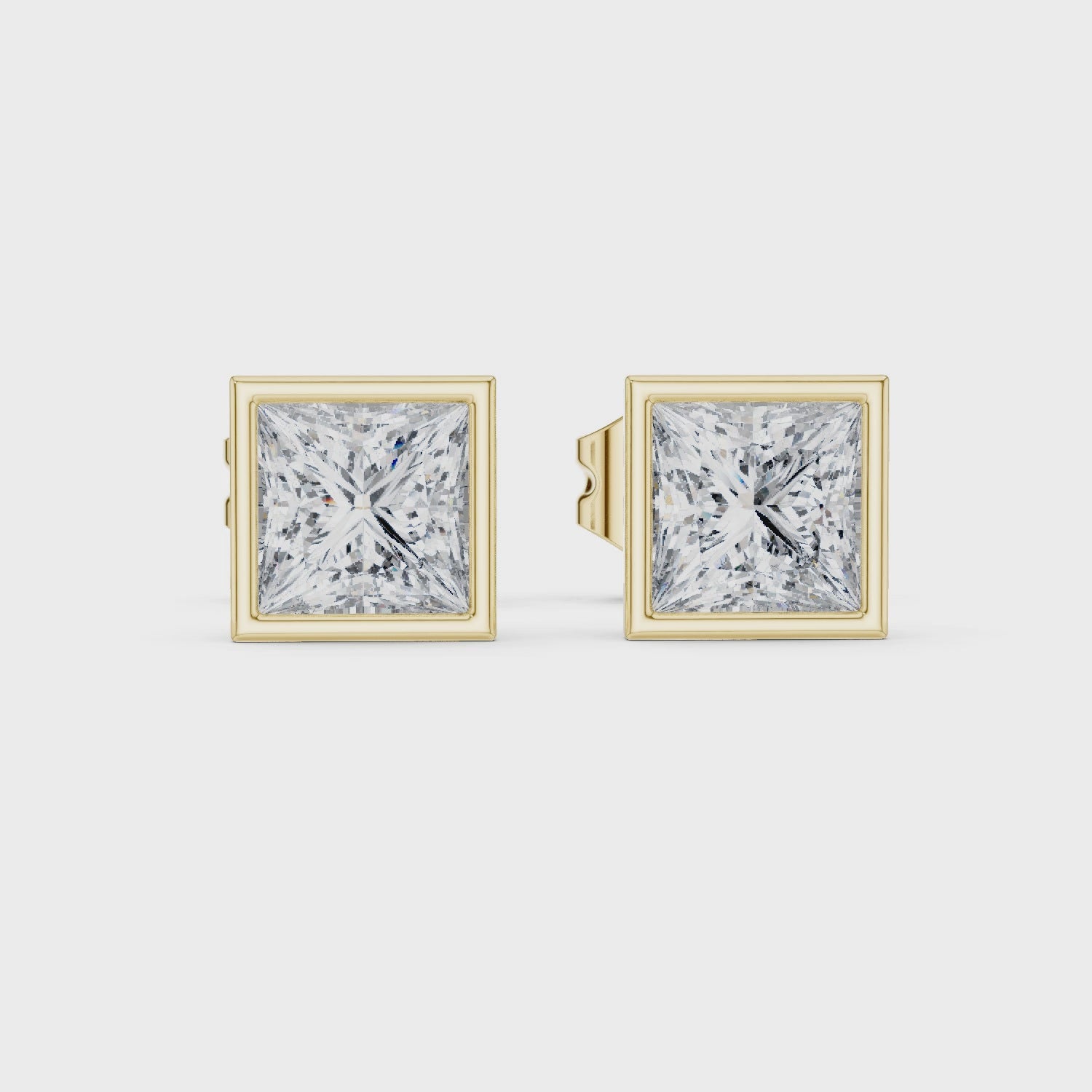 Yellow Gold Princess Cut Moissanite Stud Earrings – Bold Square Sparkle