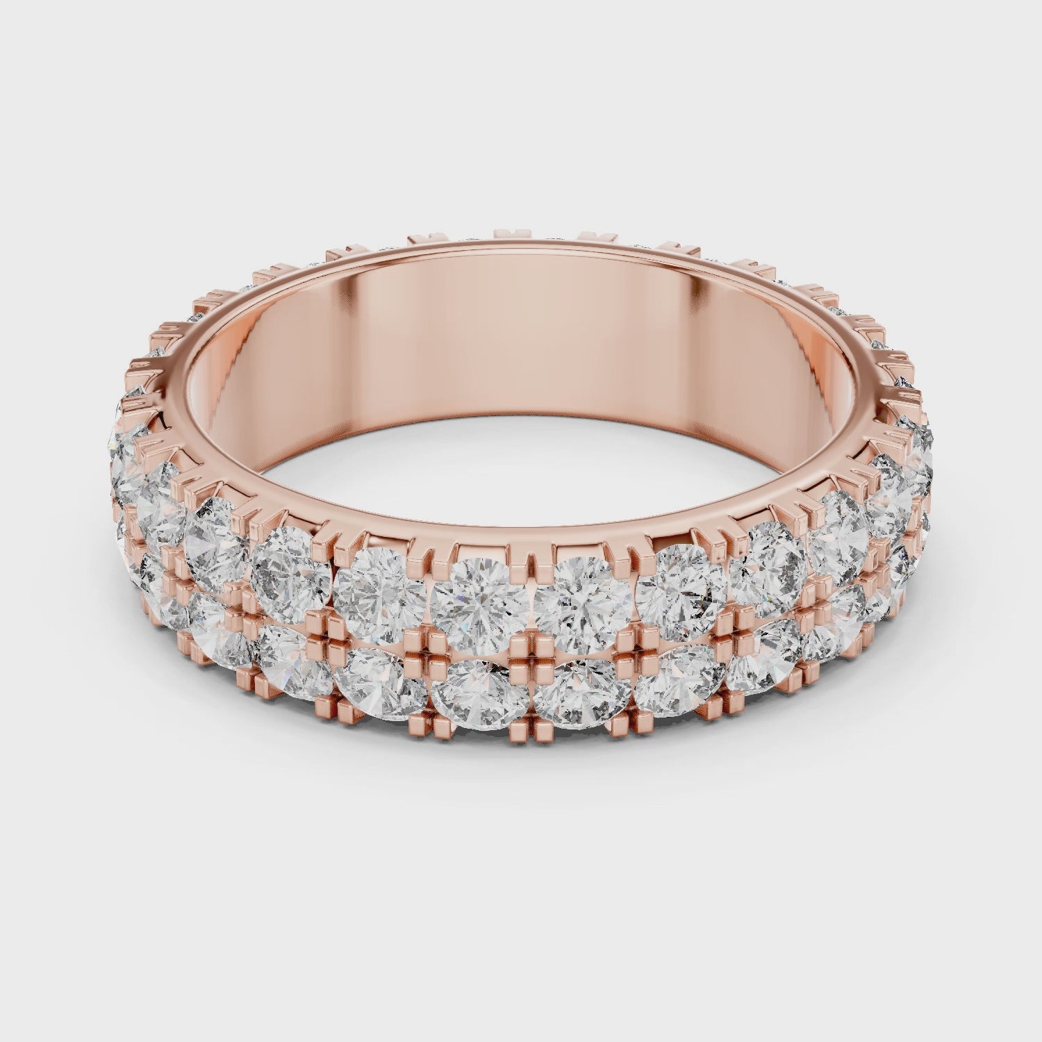 Triple Row Round Brilliant Moissanite Diamond VVS1 Eternity Band