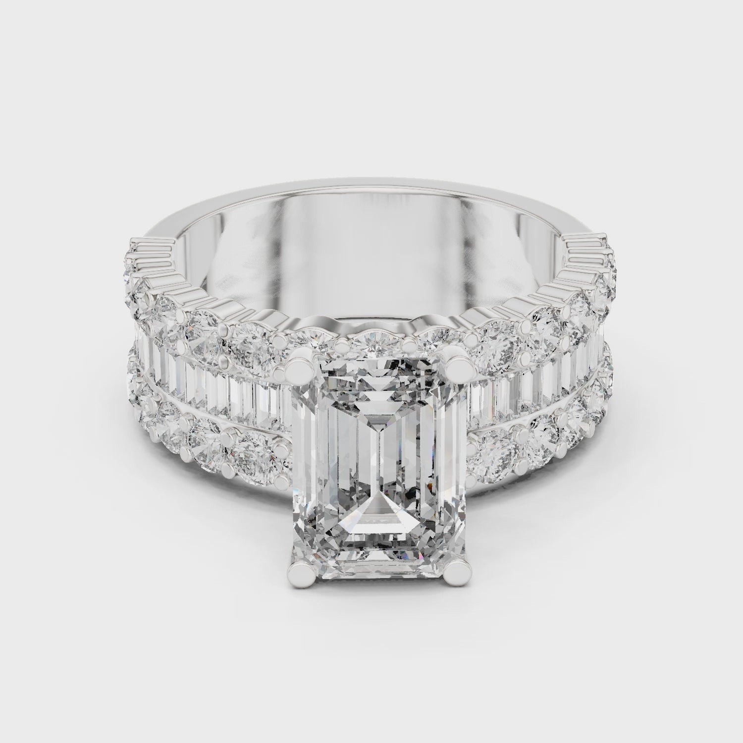 Emerald Brilliant Moissanite Diamond VVS1 Eternity Engagement Ring