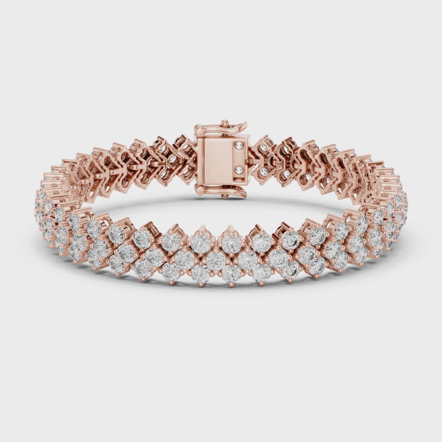 Rose Gold Double Row Moissanite Tennis Bracelet – Luxe Cluster Diamond Sparkle
